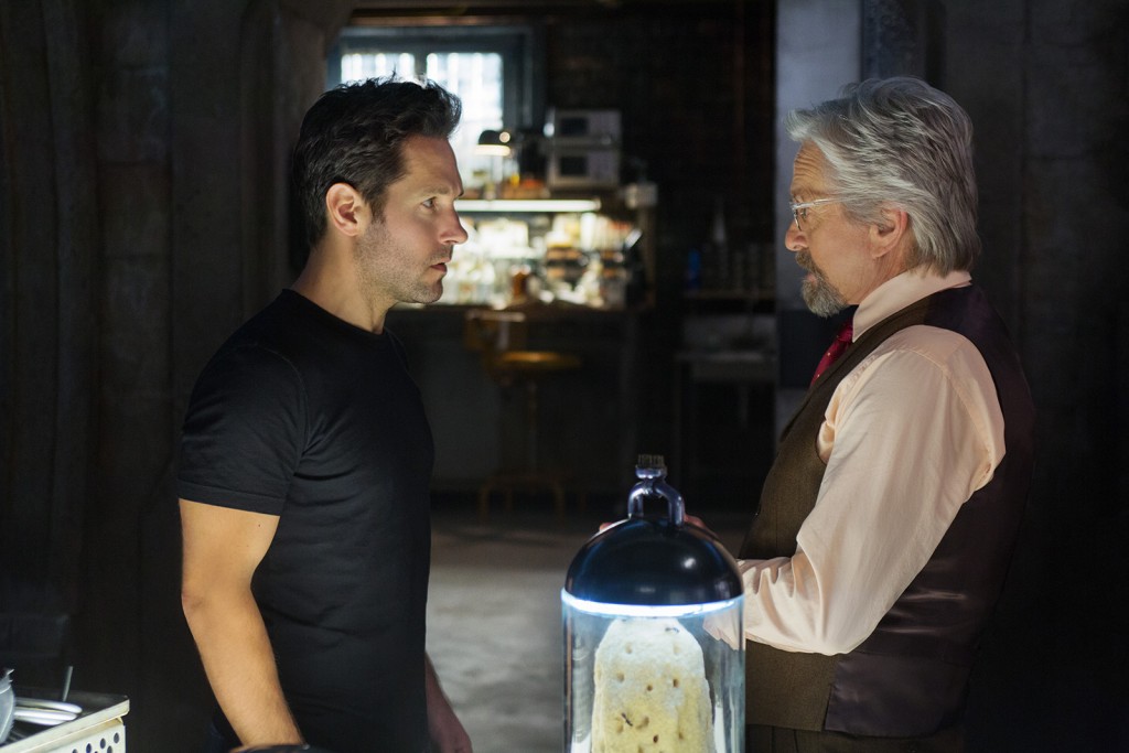 Marvel's Ant-Man L to R: Scott Lang/Ant-Man (Paul Rudd) and Hank Pym/Ant-Man (Michael Douglas) Photo Credit: Zade Rosenthal © Marvel 2014